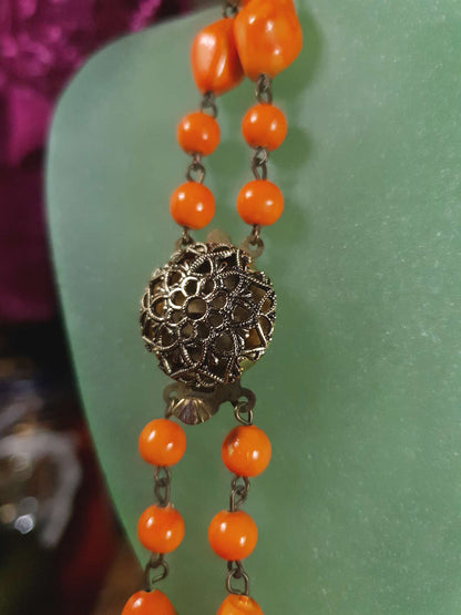 Vintage 1950s Necklace 25" Orange Ceramic Beads Two Tier West Germany