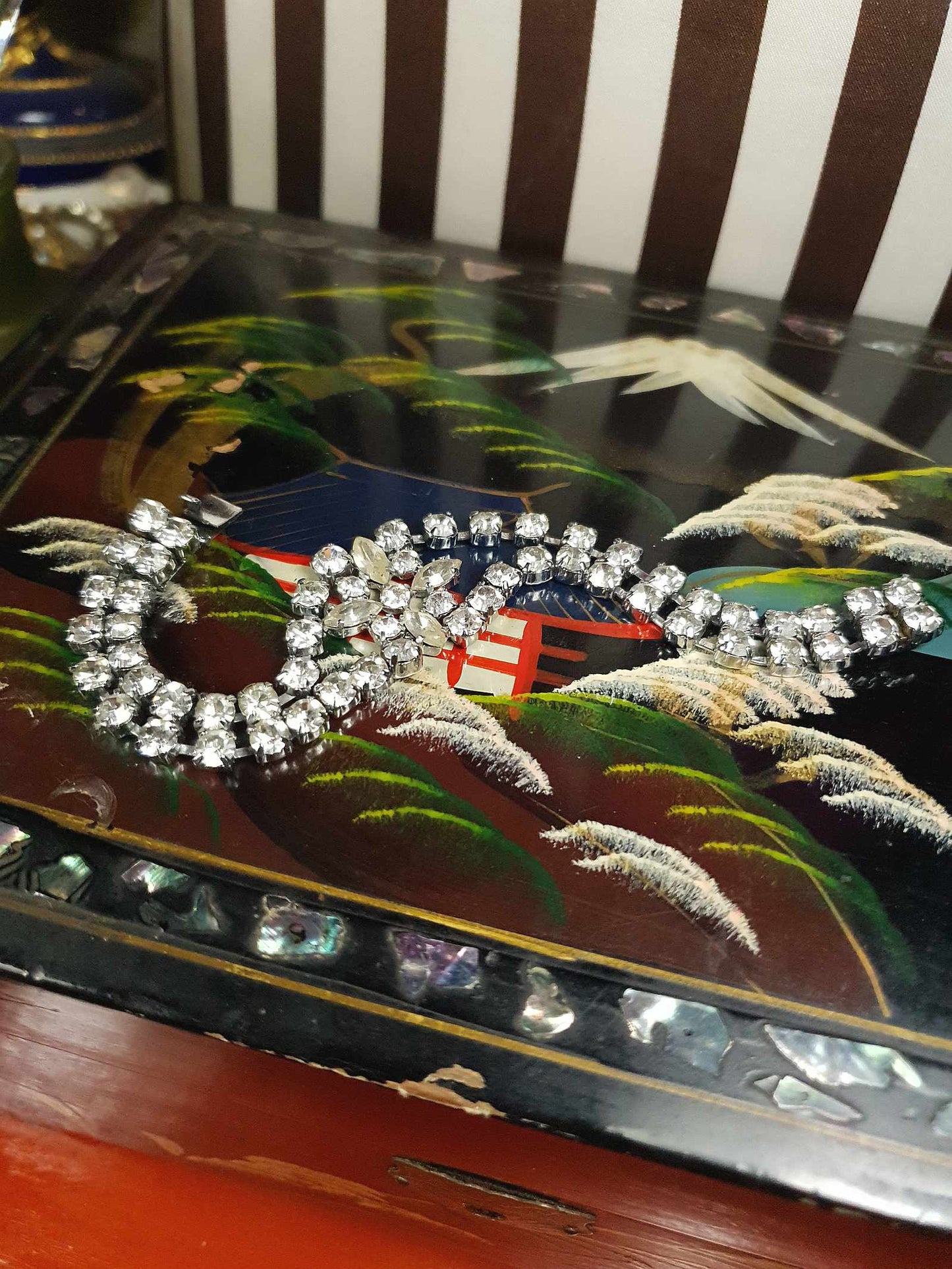 Vintage 1950s Rhinestone Bracelet Flower Floral Mid-Century
