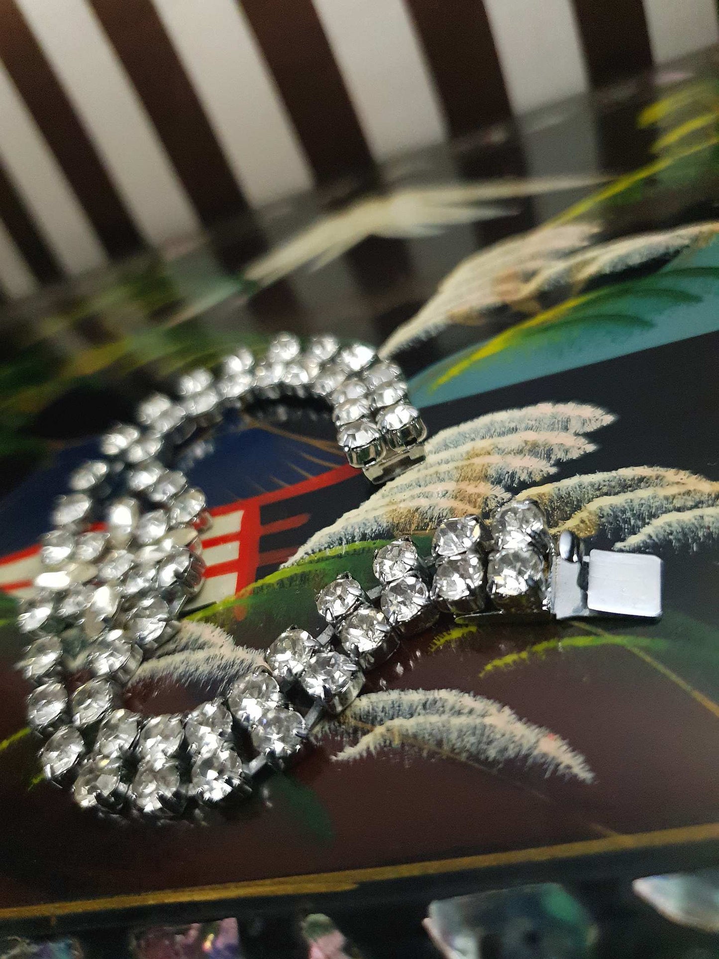 Vintage 1950s Rhinestone Bracelet Flower Floral Mid-Century