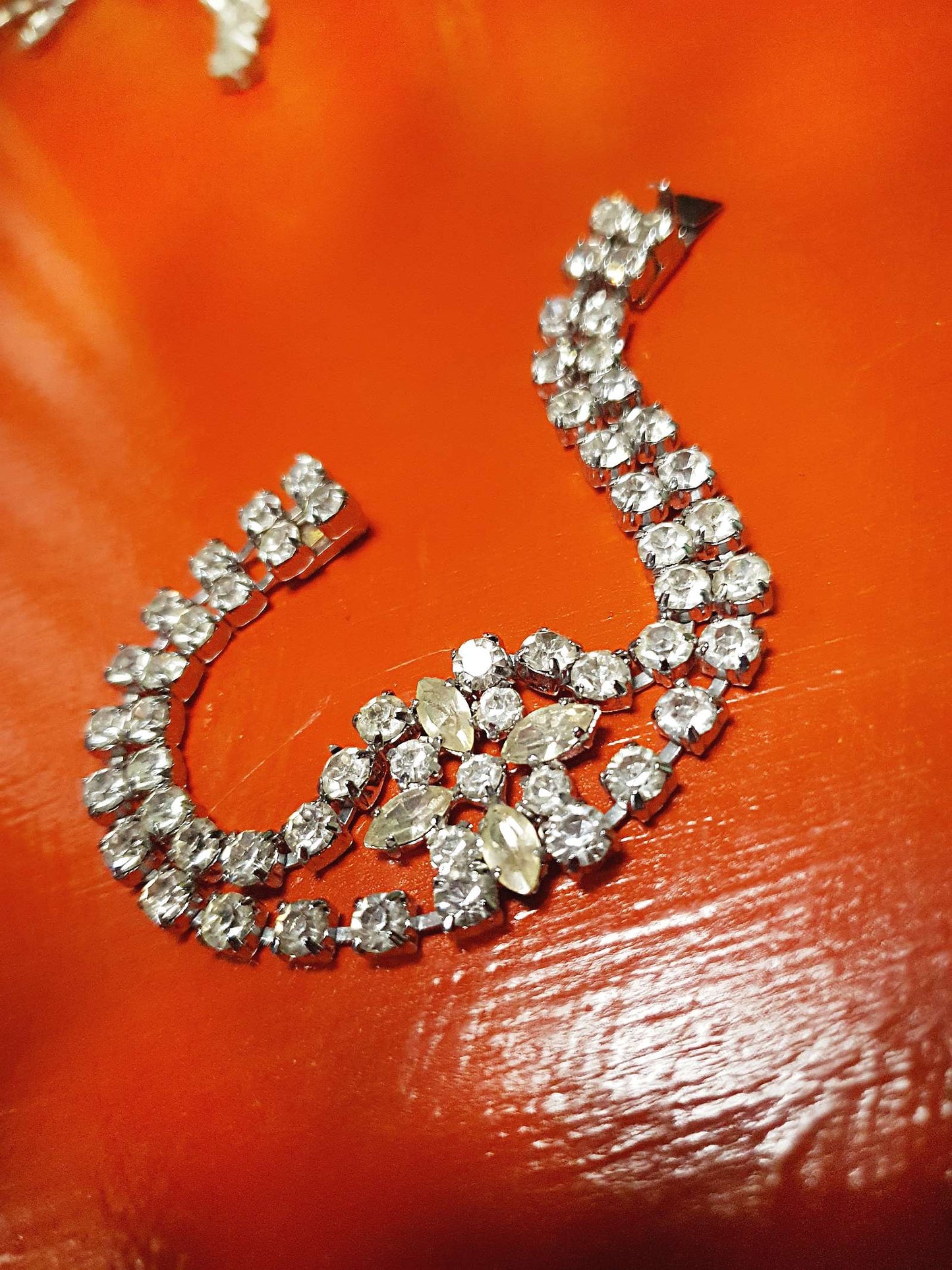 Vintage 1950s Rhinestone Bracelet Flower Floral Mid-Century