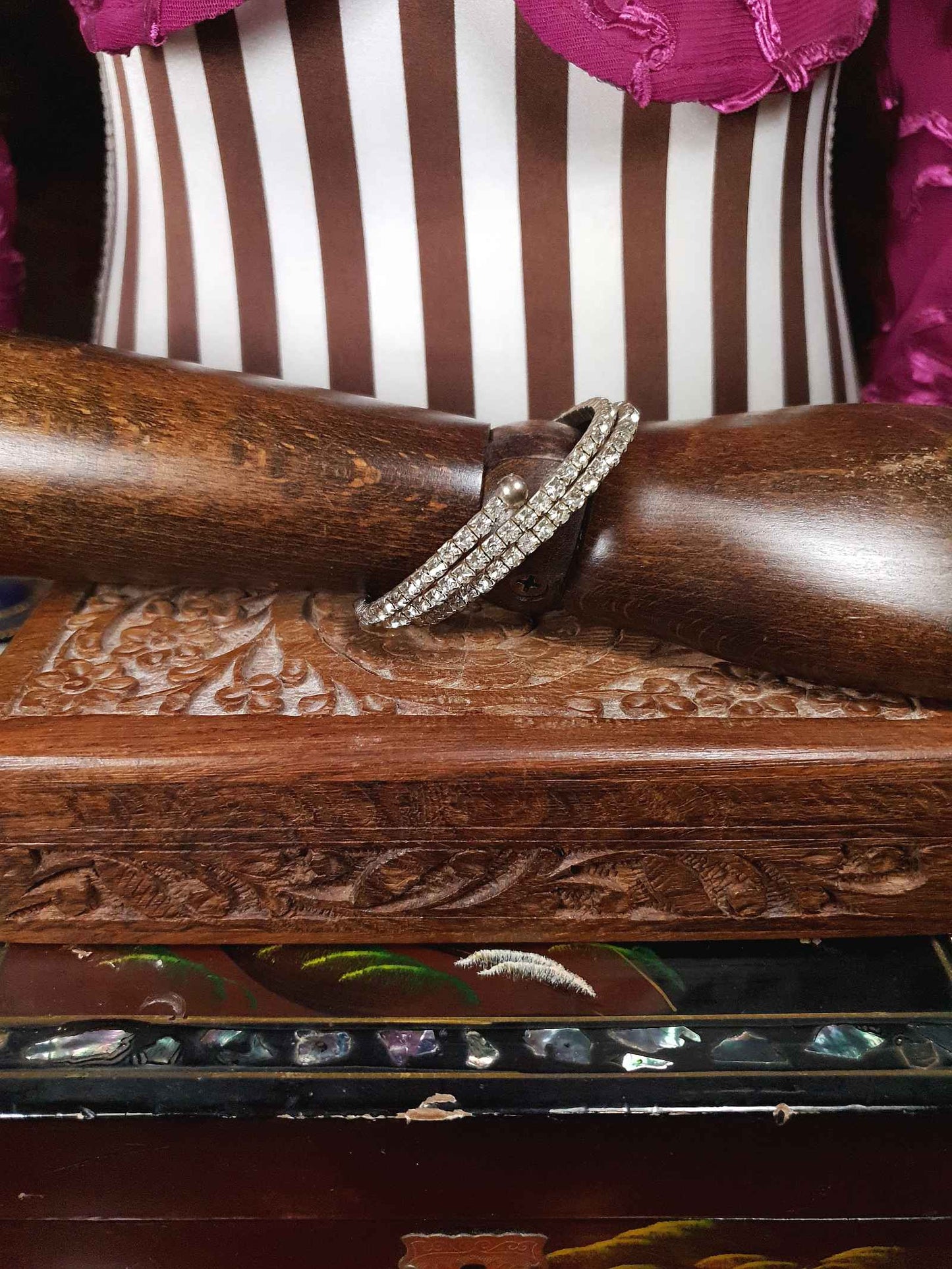 Vintage 1950s Clear Rhinestone Bangle Bracelet Mid-Century
