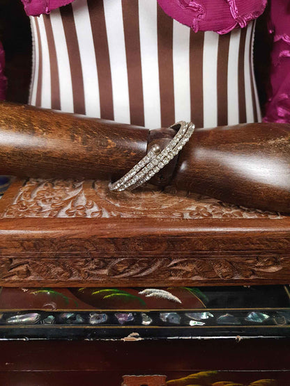 Vintage 1950s Clear Rhinestone Bangle Bracelet Mid-Century