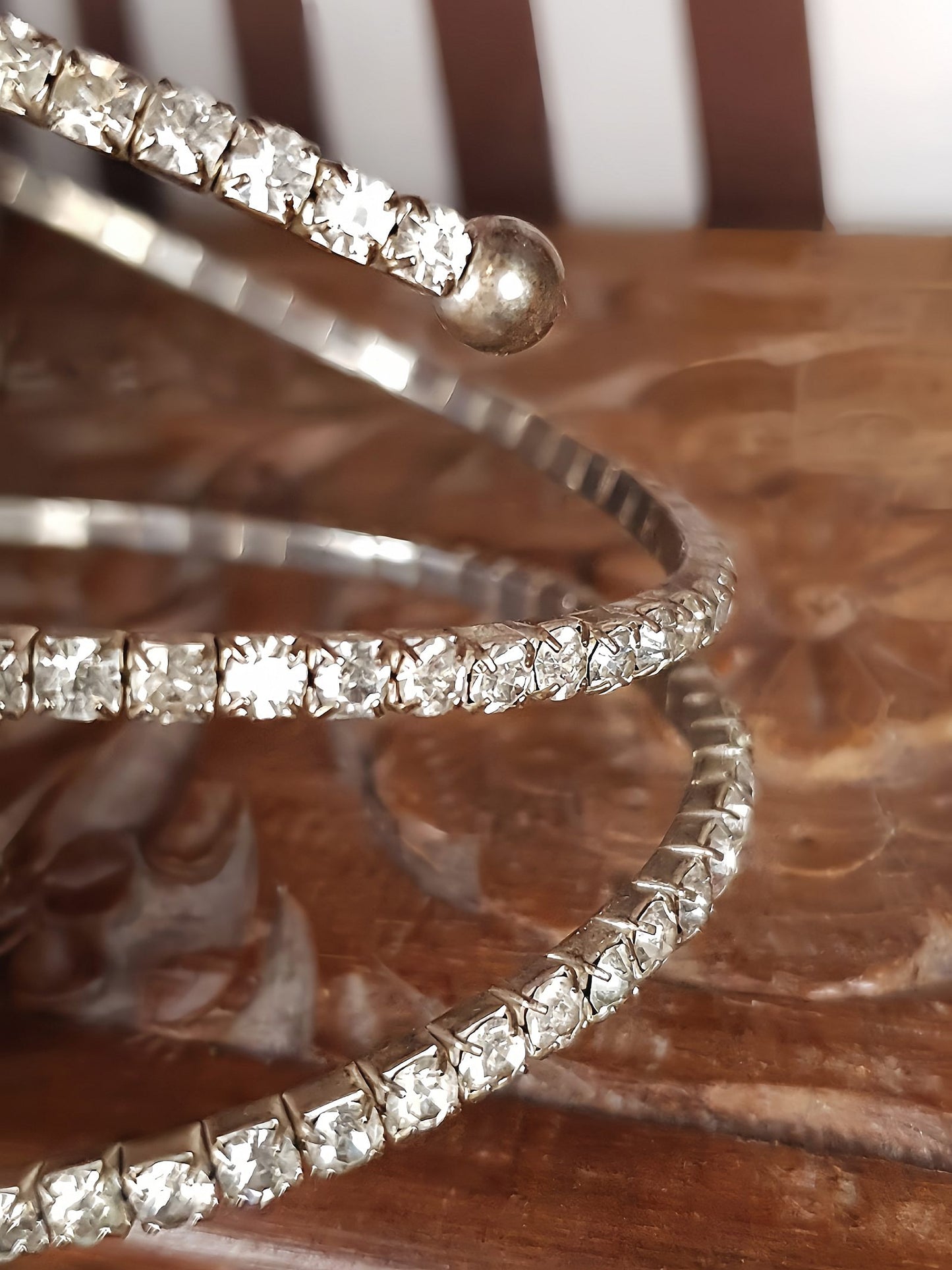 Vintage 1950s Clear Rhinestone Bangle Bracelet Mid-Century