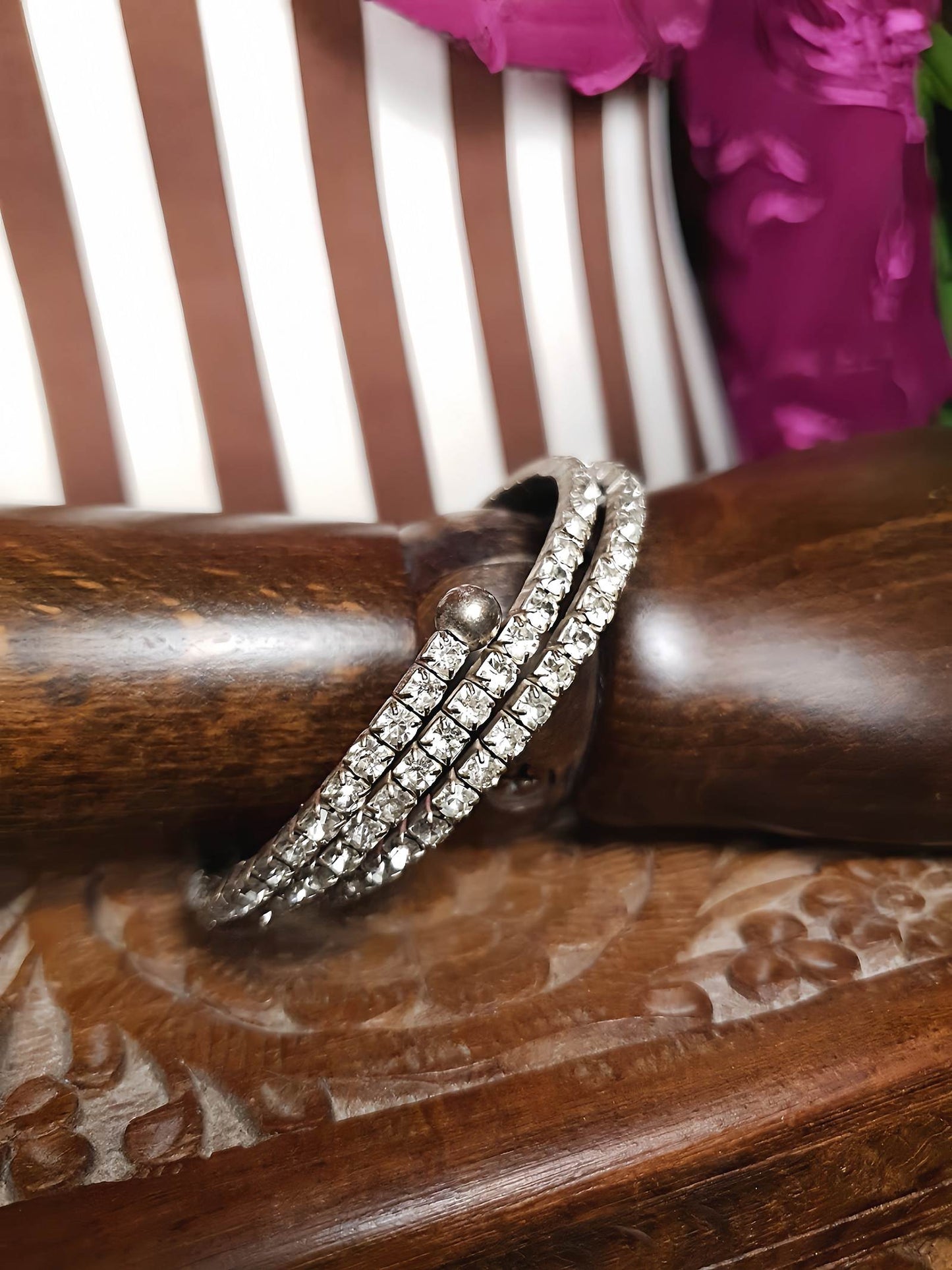 Vintage 1950s Clear Rhinestone Bangle Bracelet Mid-Century