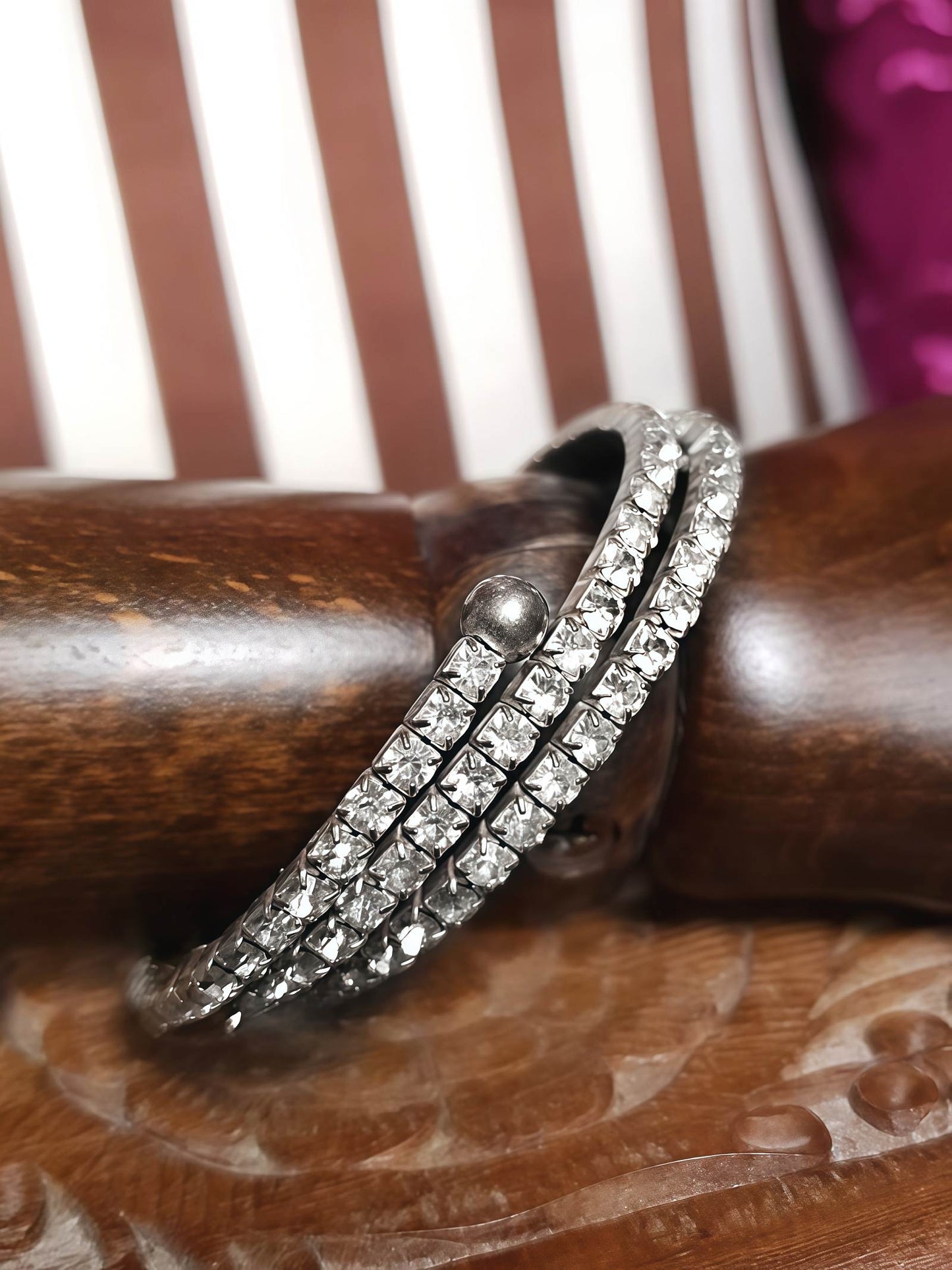 Vintage 1950s Clear Rhinestone Bangle Bracelet Mid-Century