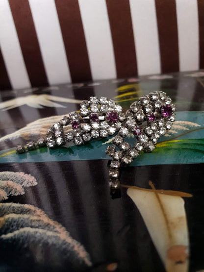 Vintage 1950s Rhinestone Dangle Earrings Drop Diamante Leverback