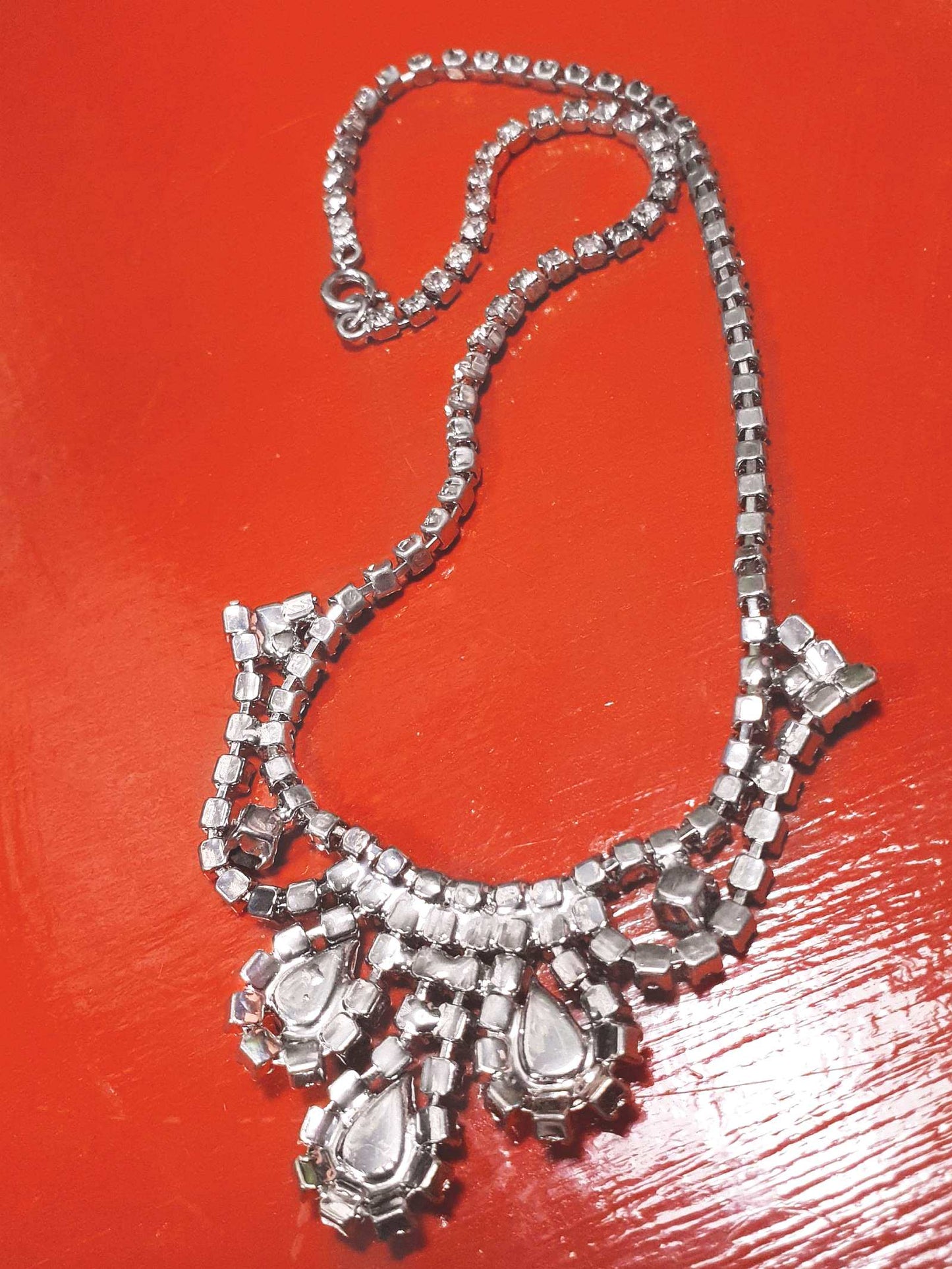 Vintage 1950s Rhinestone Necklace Choker Clear Black
