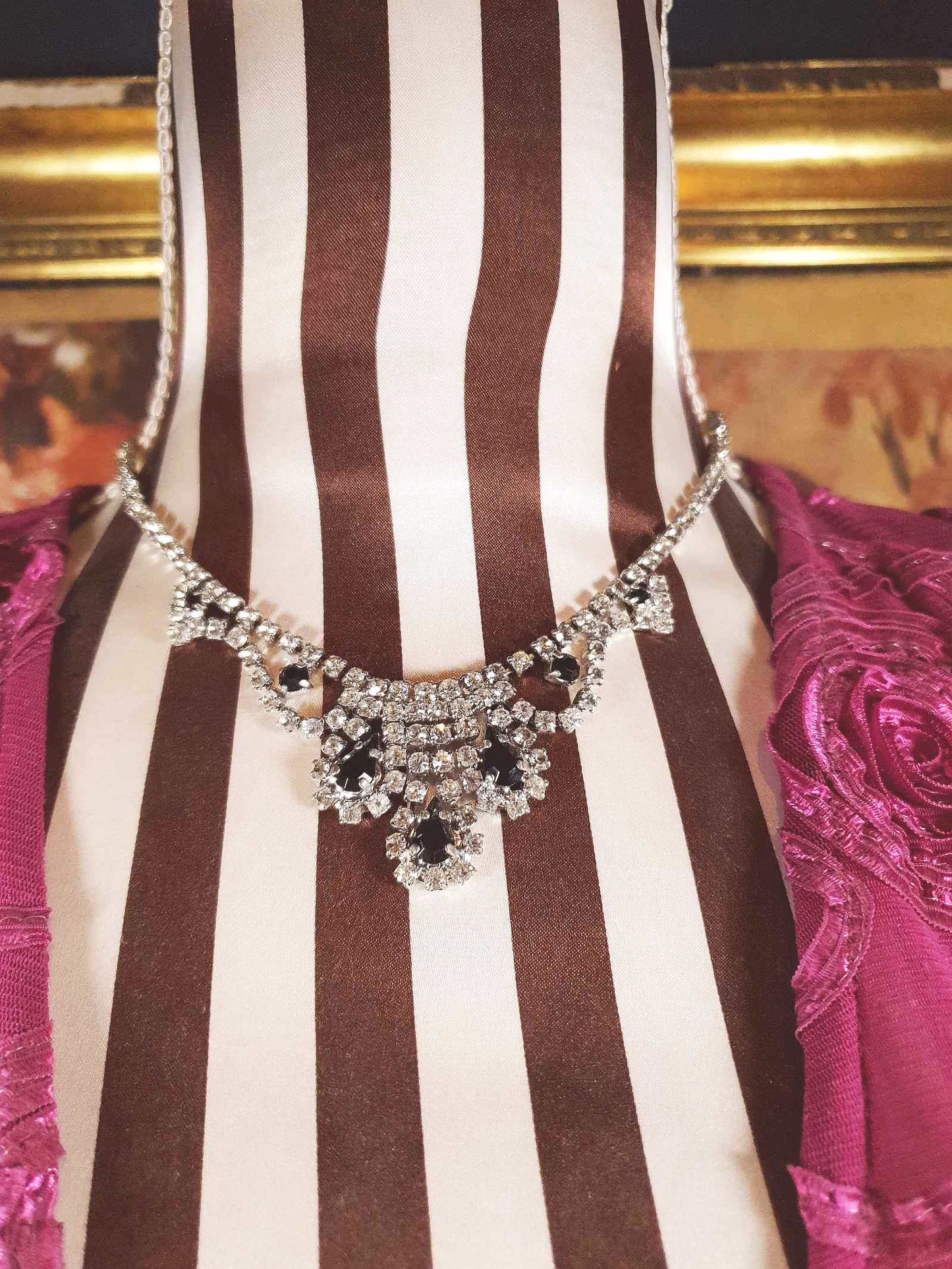 Vintage 1950s Rhinestone Necklace Choker Clear Black