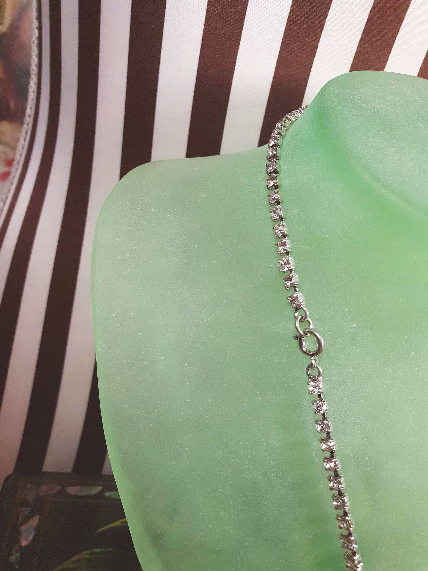 Vintage 1950s Rhinestone Necklace Choker Clear Black