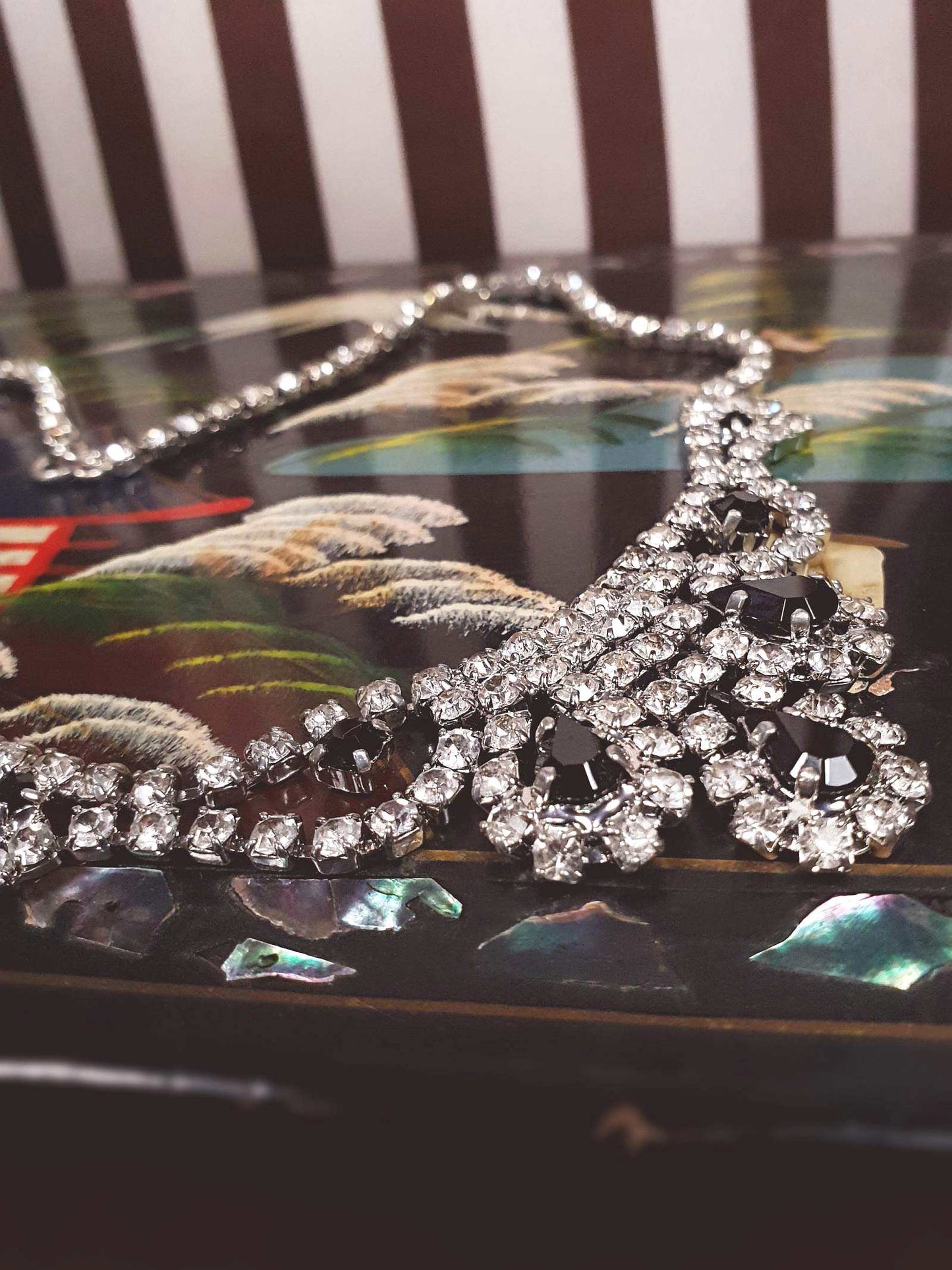 Vintage 1950s Rhinestone Necklace Choker Clear Black
