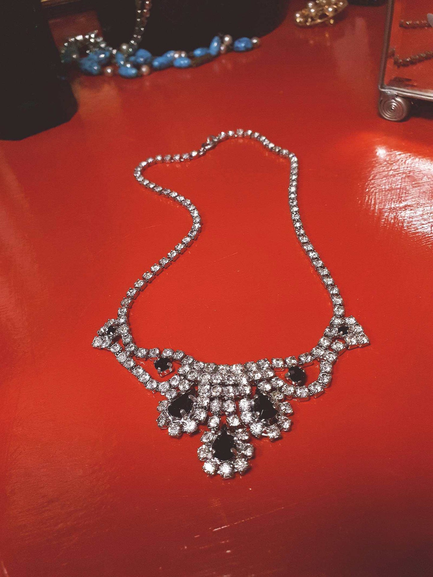 Vintage 1950s Rhinestone Necklace Choker Clear Black
