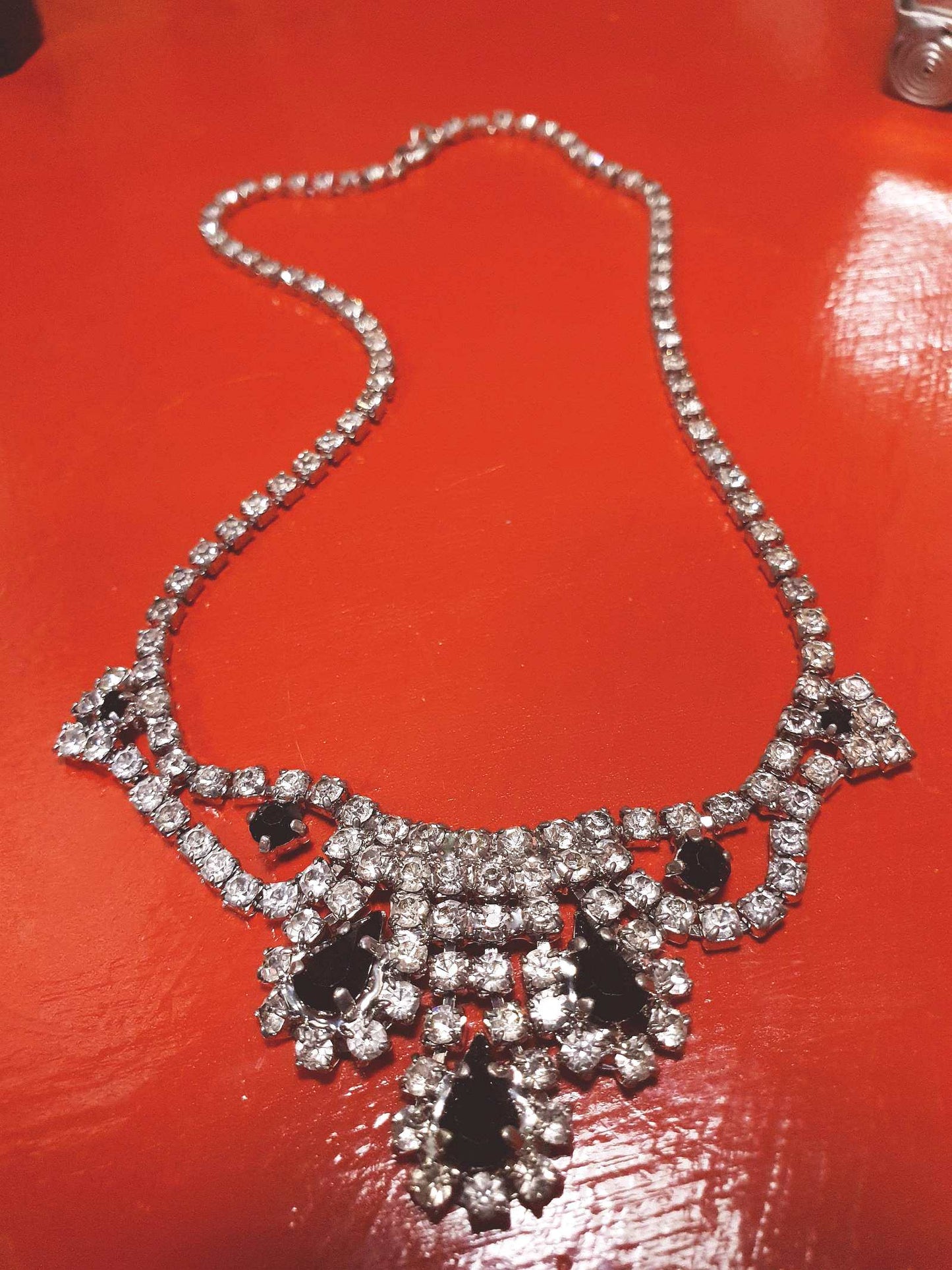 Vintage 1950s Rhinestone Necklace Choker Clear Black
