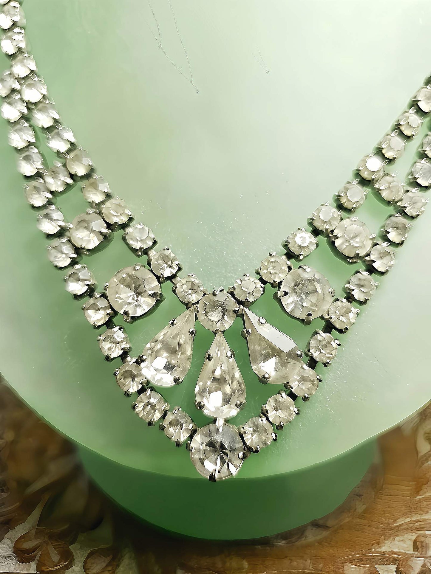 Vintage 1950s Rhinestone Necklace Choker 15" Clear Mid-Century