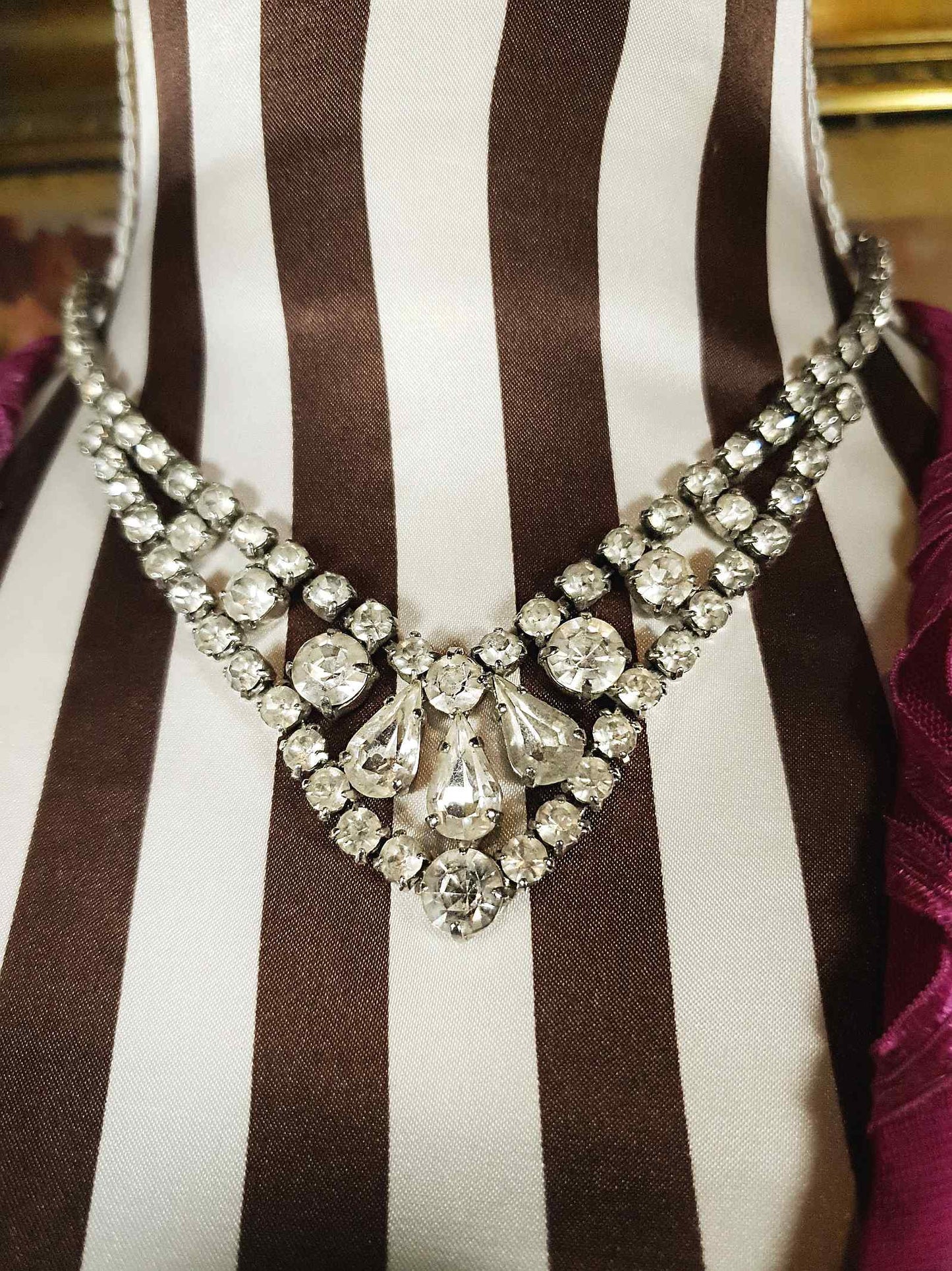 Vintage 1950s Rhinestone Necklace Choker 15" Clear Mid-Century