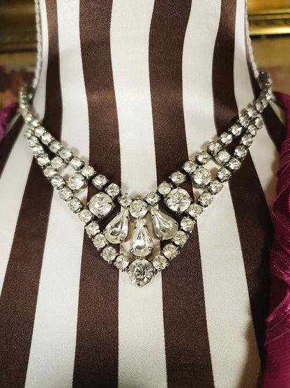 Vintage 1950s Rhinestone Necklace Choker 15" Clear Mid-Century