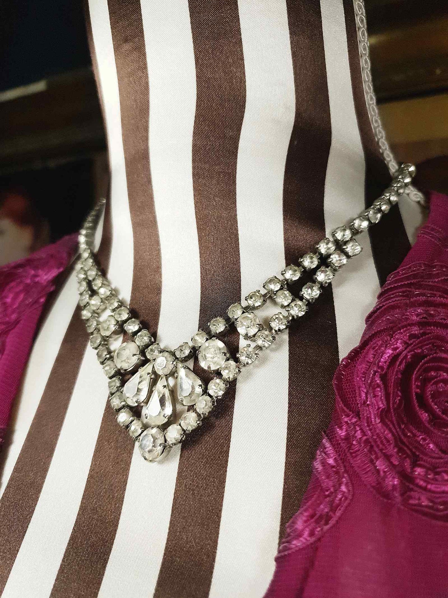 Vintage 1950s Rhinestone Necklace Choker 15" Clear Mid-Century
