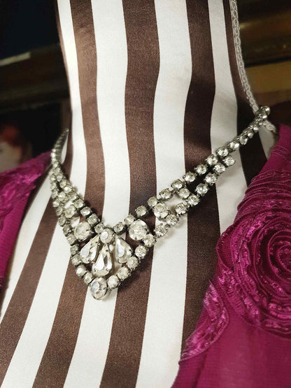 Vintage 1950s Rhinestone Necklace Choker 15" Clear Mid-Century