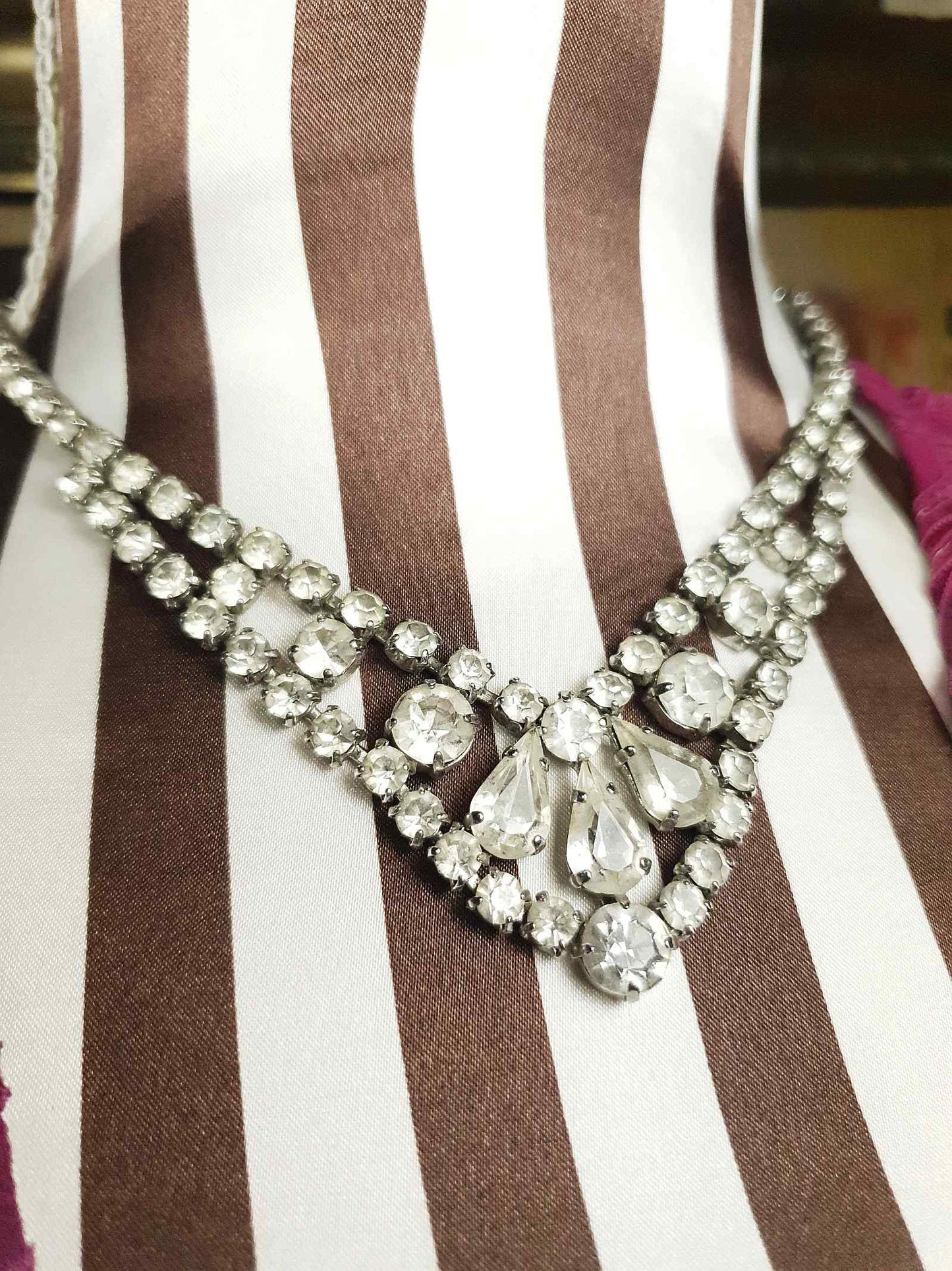 Vintage 1950s Rhinestone Necklace Choker 15" Clear Mid-Century
