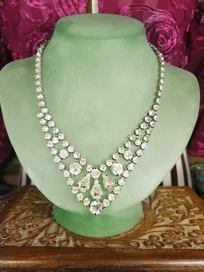 Vintage 1950s Rhinestone Necklace Choker 15" Clear Mid-Century