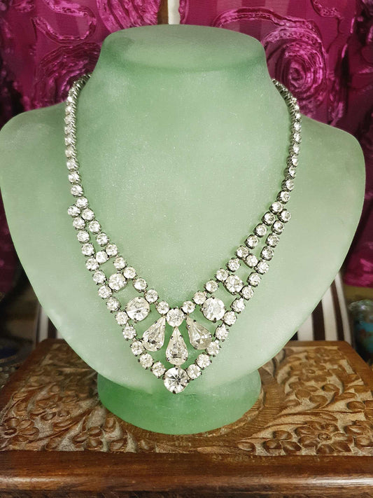 Vintage 1950s Rhinestone Necklace Choker 15" Clear Mid-Century