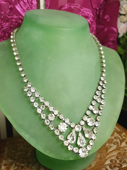 Vintage 1950s Rhinestone Necklace Choker 15" Clear Mid-Century