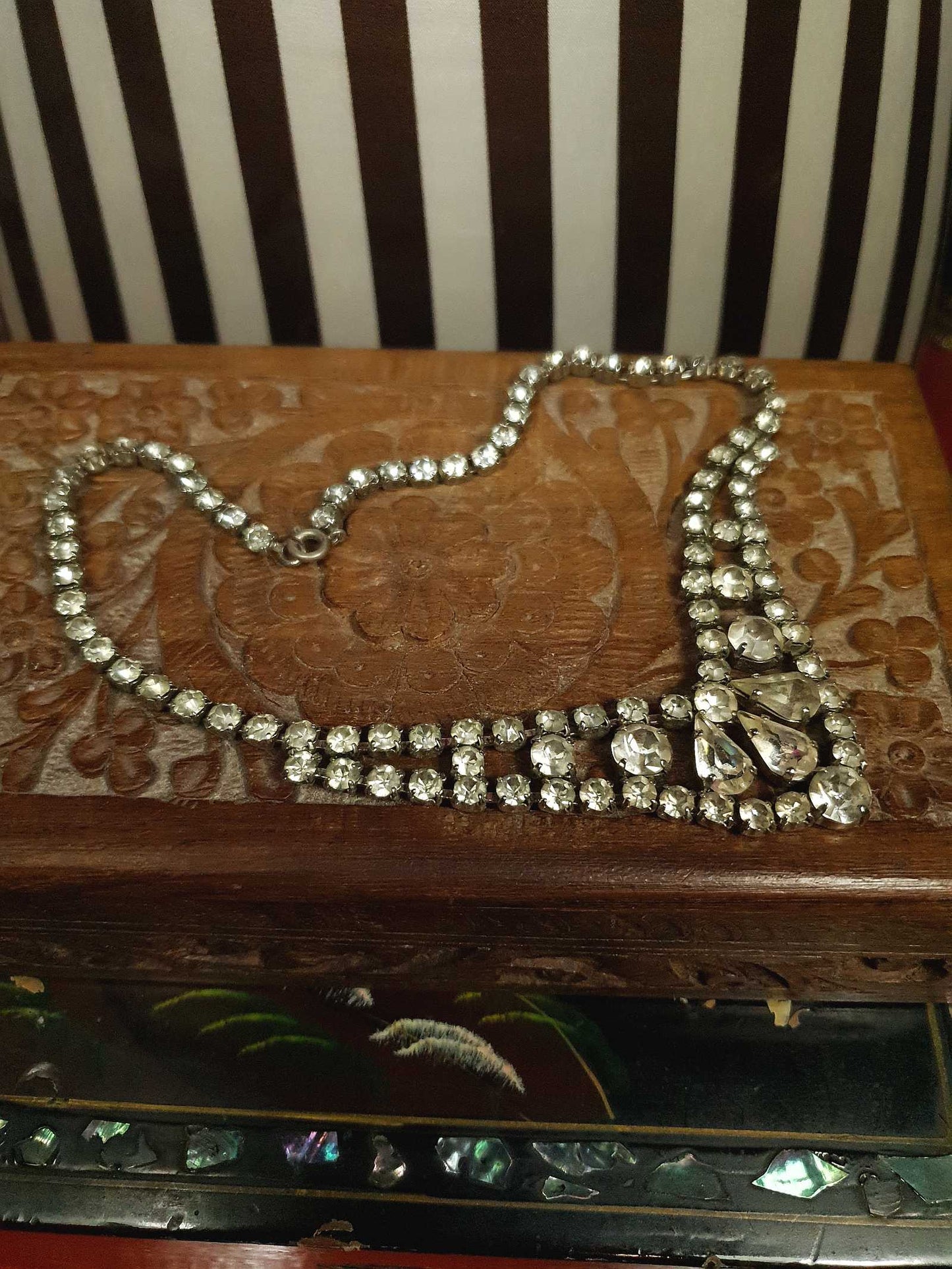 Vintage 1950s Rhinestone Necklace Choker 15" Clear Mid-Century