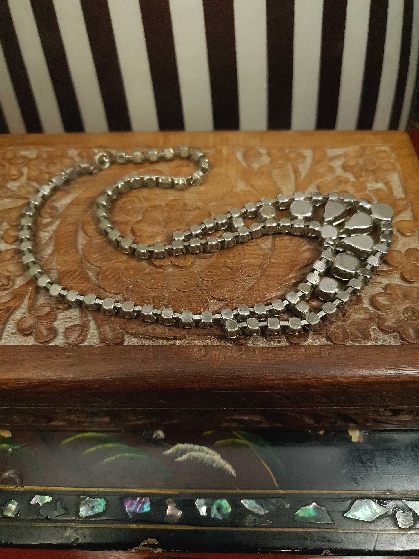 Vintage 1950s Rhinestone Necklace Choker 15" Clear Mid-Century