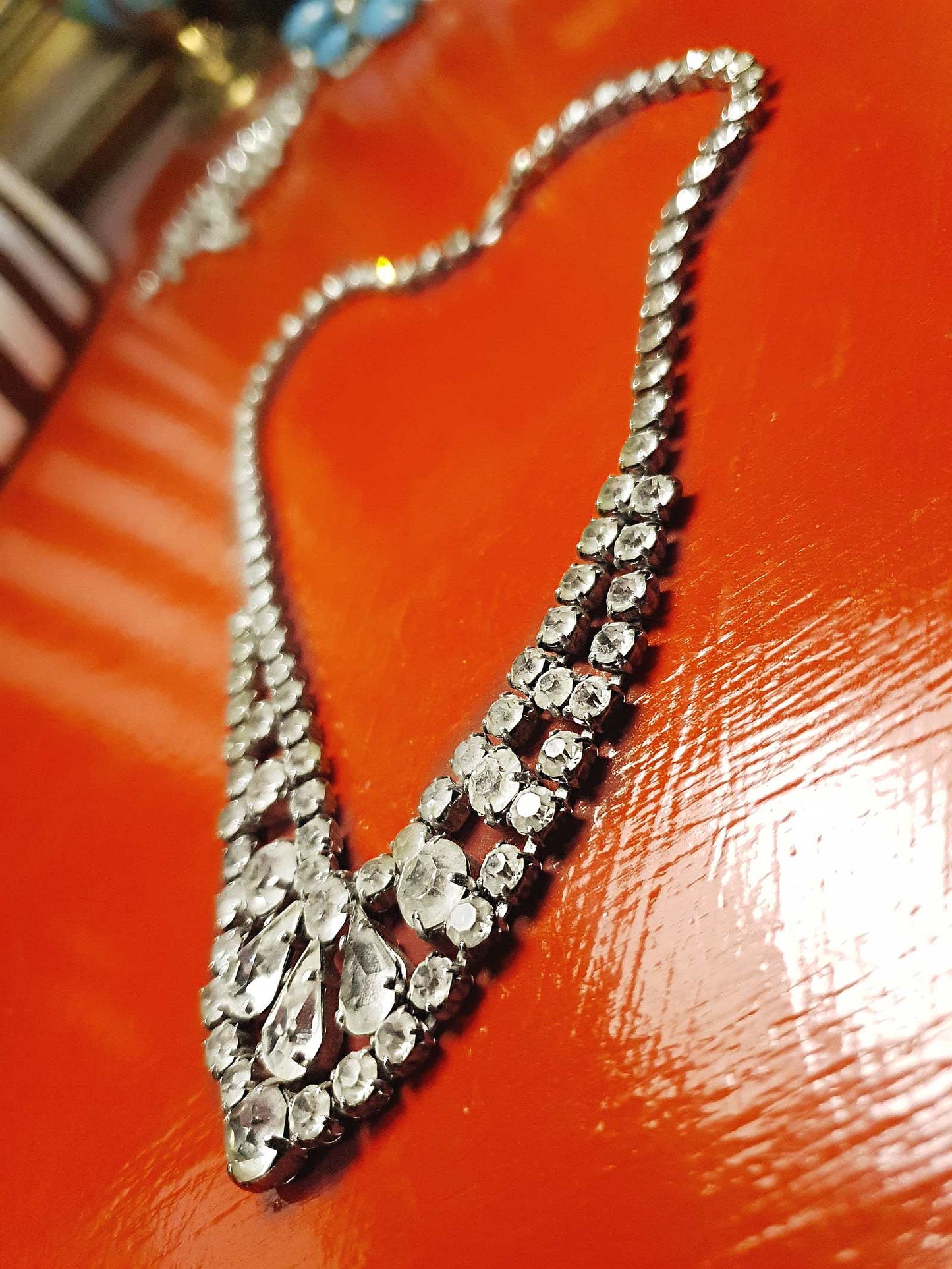 Vintage 1950s Rhinestone Necklace Choker 15" Clear Mid-Century