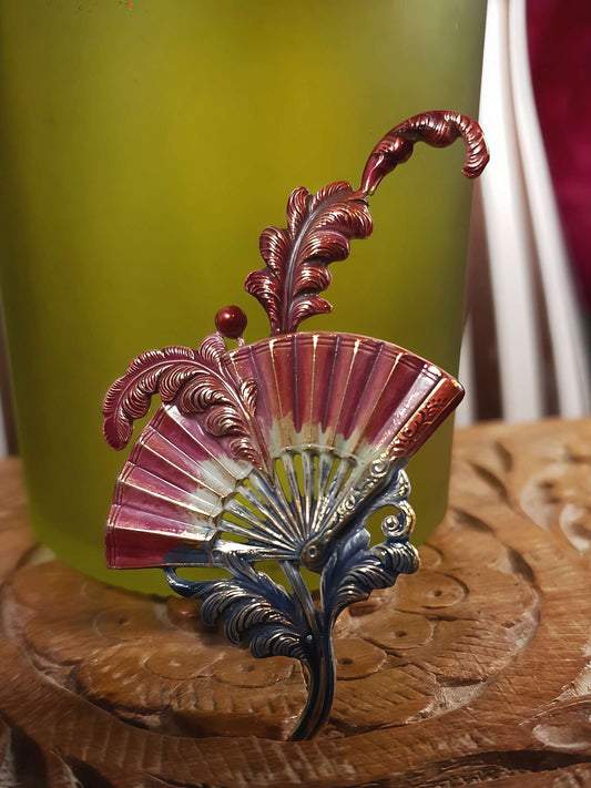 Vintage 1960s Damascene Fan Brooch - RARE
