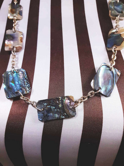 Vintage Abalone Shell Necklace 28.5" 1960s Paua Gold-Tone