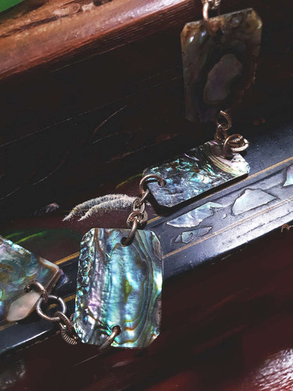 Vintage Abalone Shell Necklace 28.5" 1960s Paua Gold-Tone