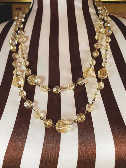 Vintage 1960s Aurora Borealis Necklace 50" AB Brass Honey
