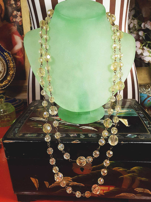 Vintage 1960s Aurora Borealis Necklace 50" AB Brass Honey