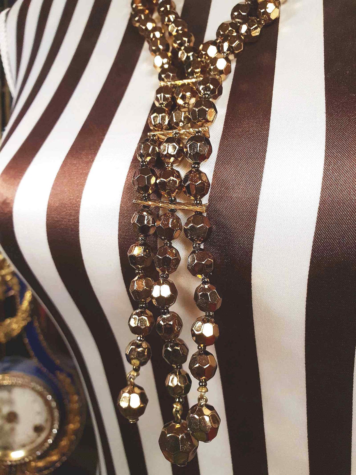 Vintage 1960s Beaded Necklace 25" Copper Sheen Double Strand