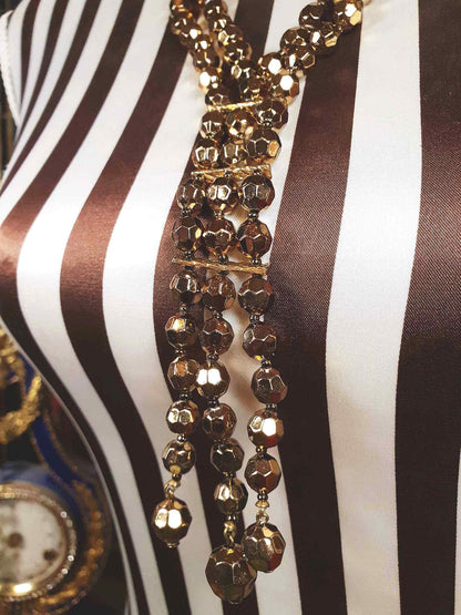Vintage 1960s Beaded Necklace 25" Copper Sheen Double Strand
