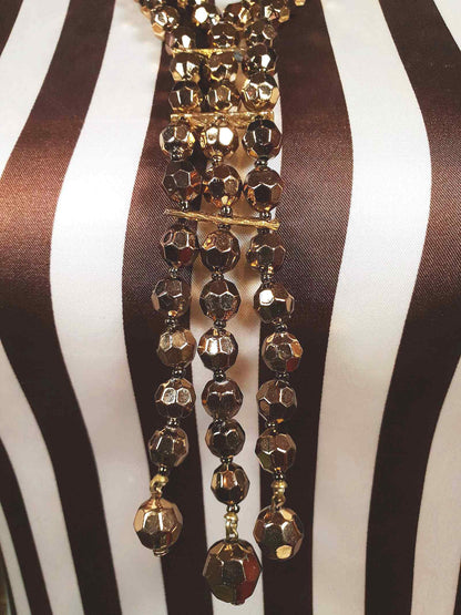 Vintage 1960s Beaded Necklace 25" Copper Sheen Double Strand