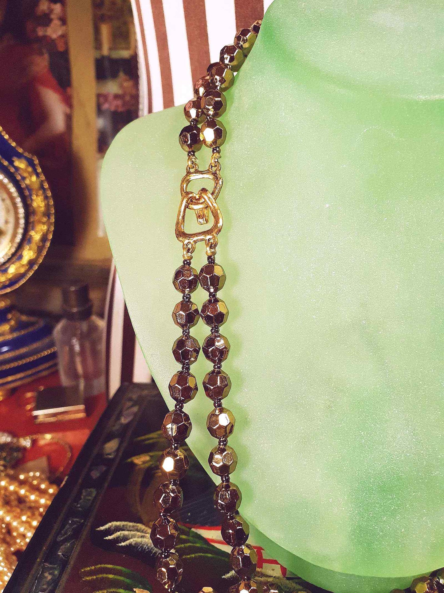 Vintage 1960s Beaded Necklace 25" Copper Sheen Double Strand