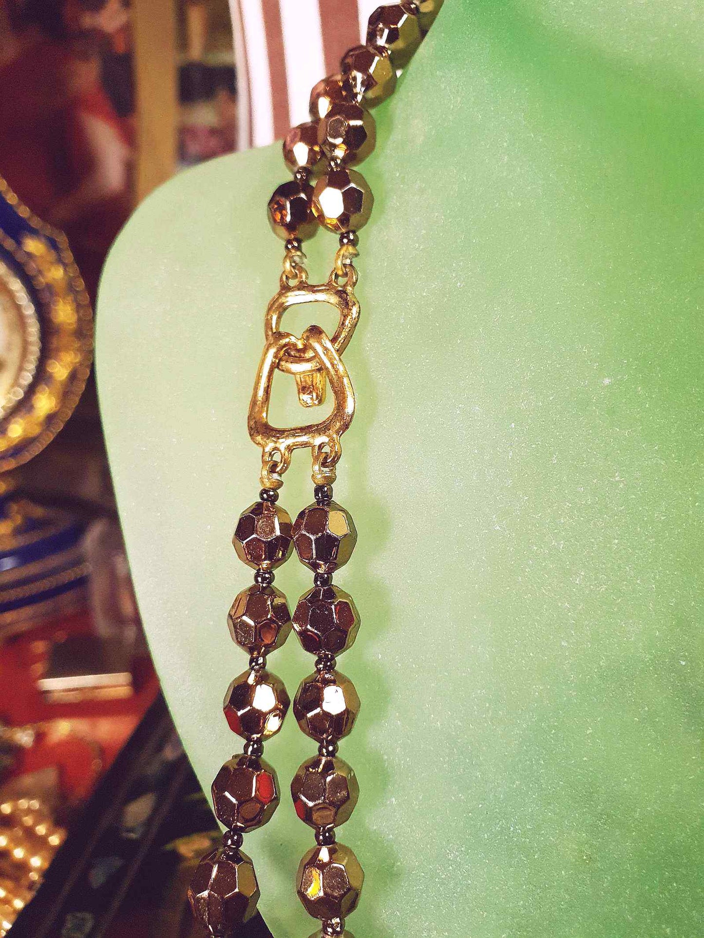Vintage 1960s Beaded Necklace 25" Copper Sheen Double Strand