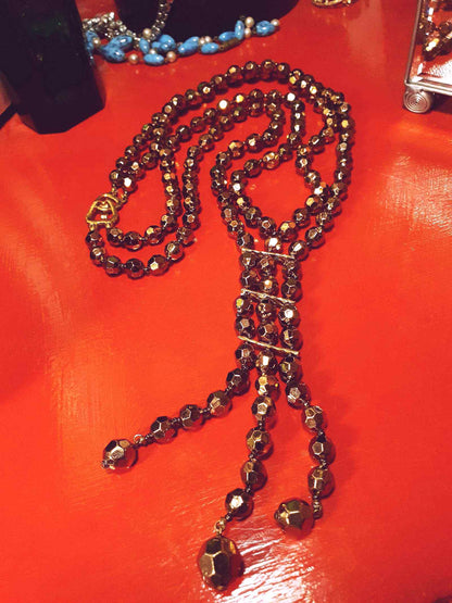 Vintage 1960s Beaded Necklace 25" Copper Sheen Double Strand