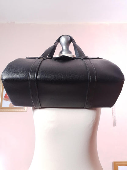 Vintage 1960s Black Handbag Tote Retro Bag Top Handle