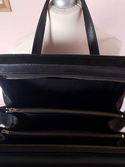 Vintage 1960s Black Handbag Tote Retro Bag Top Handle