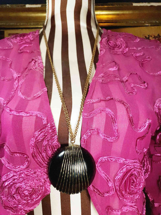 Vintage 1960s Black Pendant Necklace 30" Mod Retro