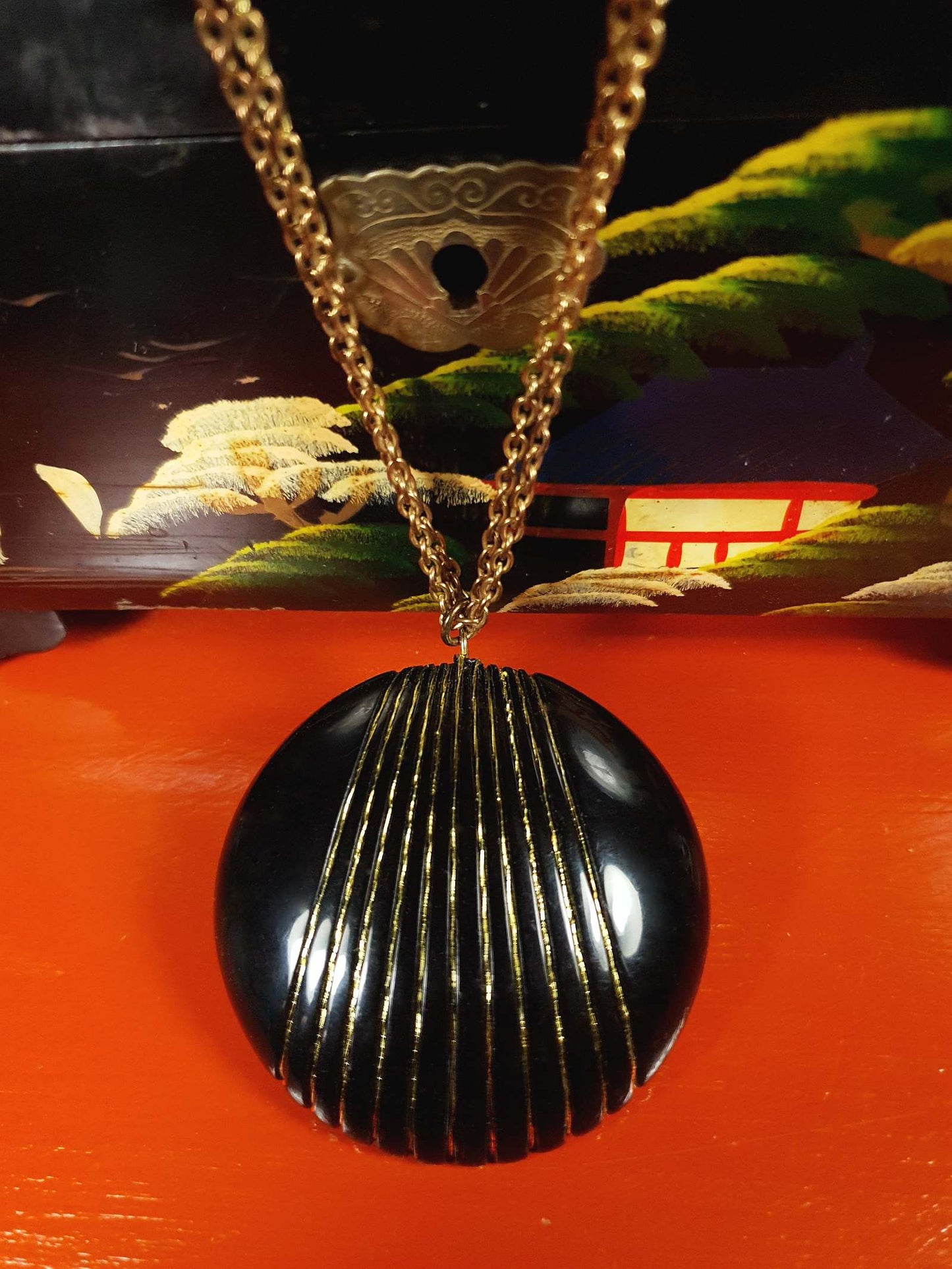 Vintage 1960s Black Pendant Necklace 30" Mod Retro