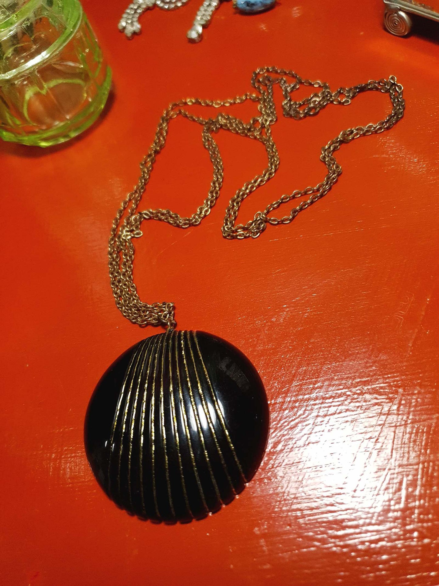 Vintage 1960s Black Pendant Necklace 30" Mod Retro