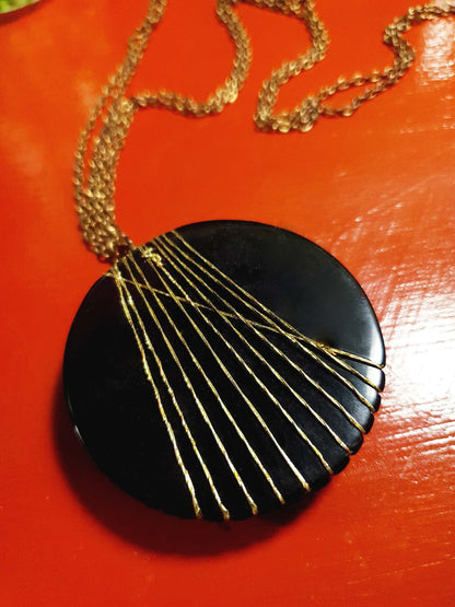 Vintage 1960s Black Pendant Necklace 30" Mod Retro