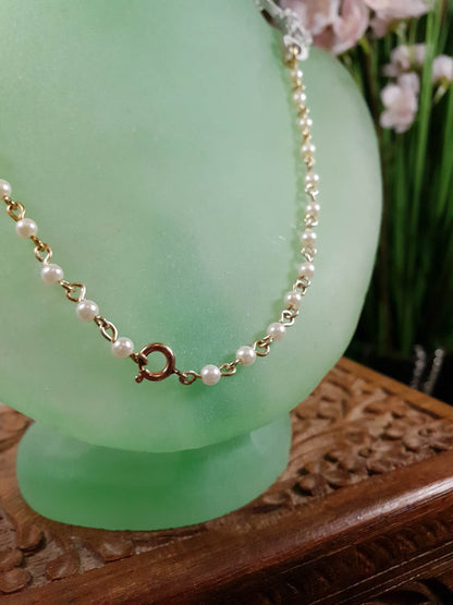 Vintage 1960s Carved Resin Necklace 17" White Floral Faux Pearl Gold Tone RARE