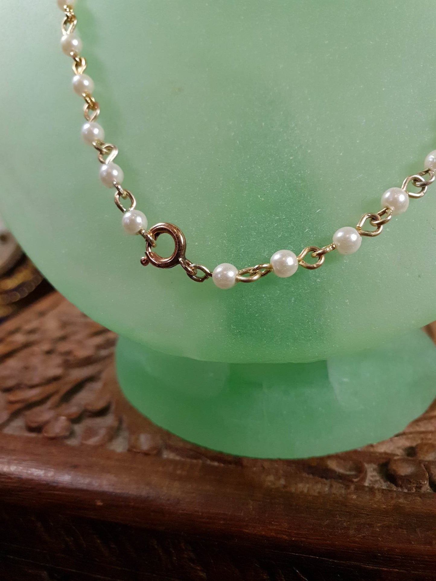 Vintage 1960s Carved Resin Necklace 17" White Floral Faux Pearl Gold Tone RARE