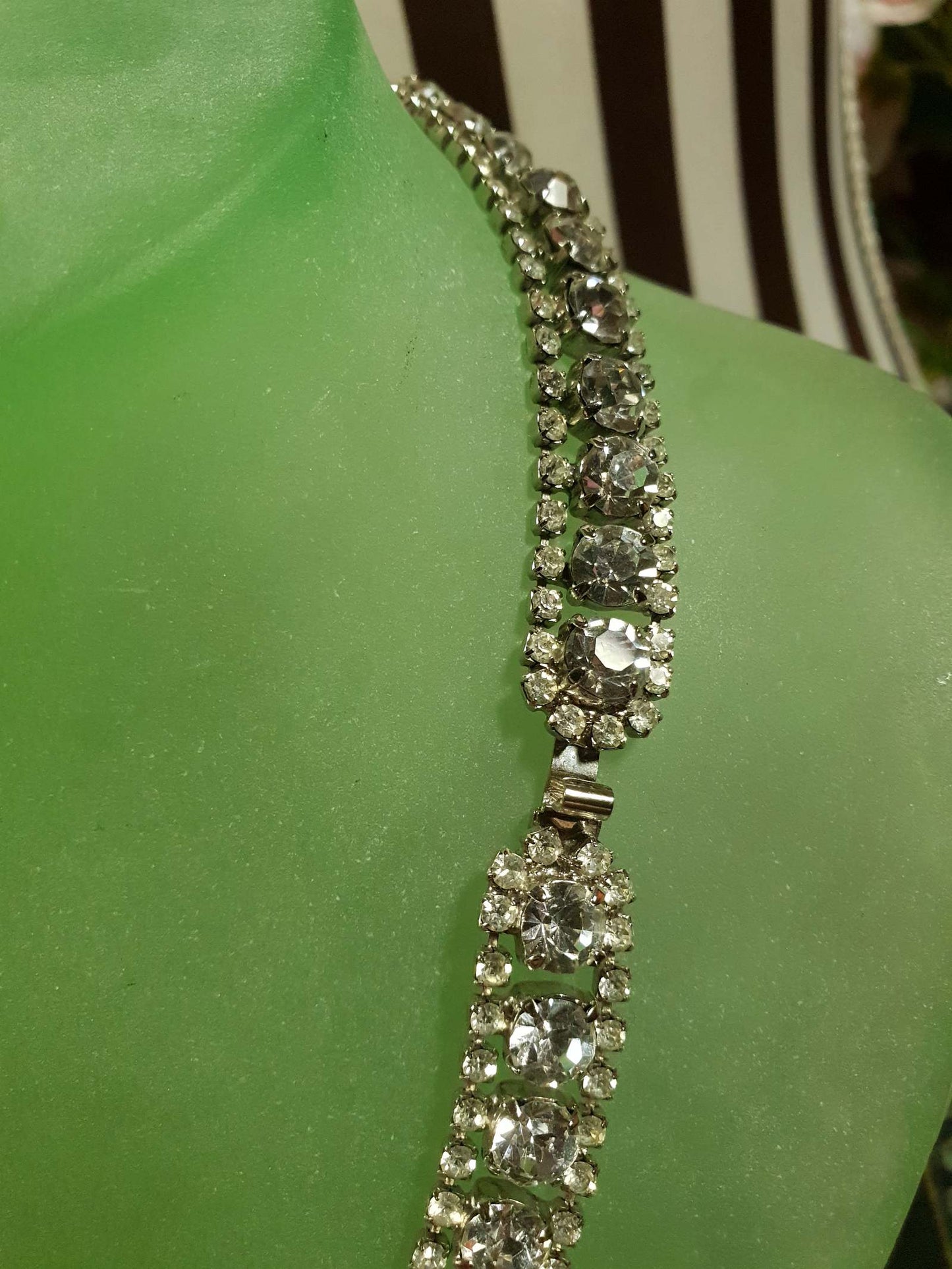 Vintage 1960s Rhinestone Choker Necklace Clear 15.5" Diamante