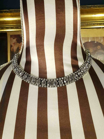 Vintage 1960s Rhinestone Choker Necklace Clear 15.5" Diamante