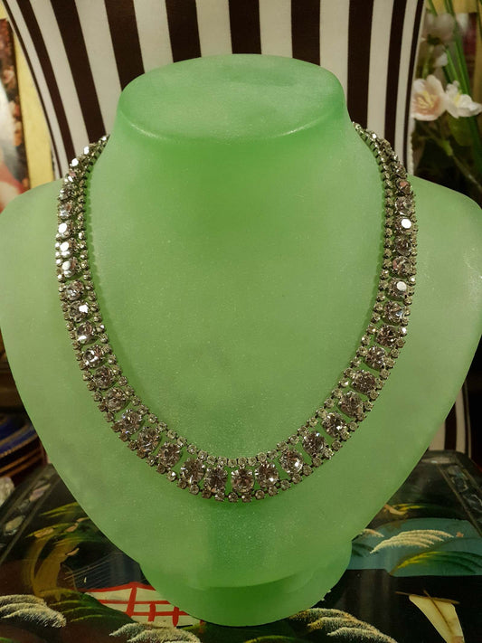 Vintage 1960s Rhinestone Choker Necklace Clear 15.5" Diamante
